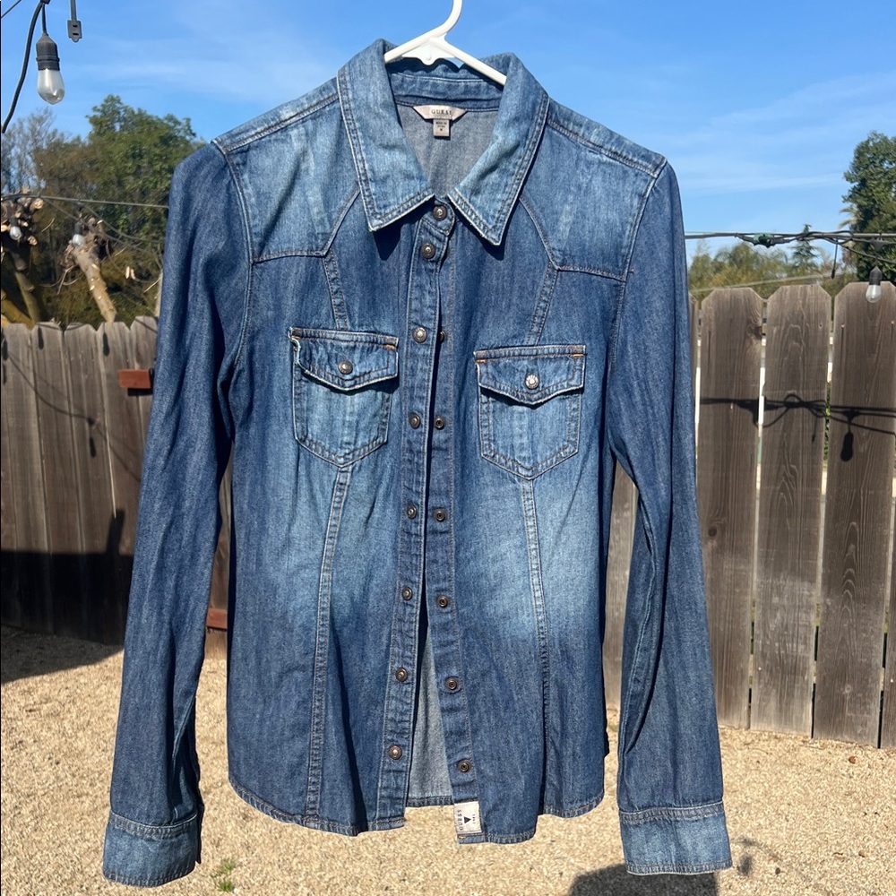 Guess Blue Denim Button Down Shirt
